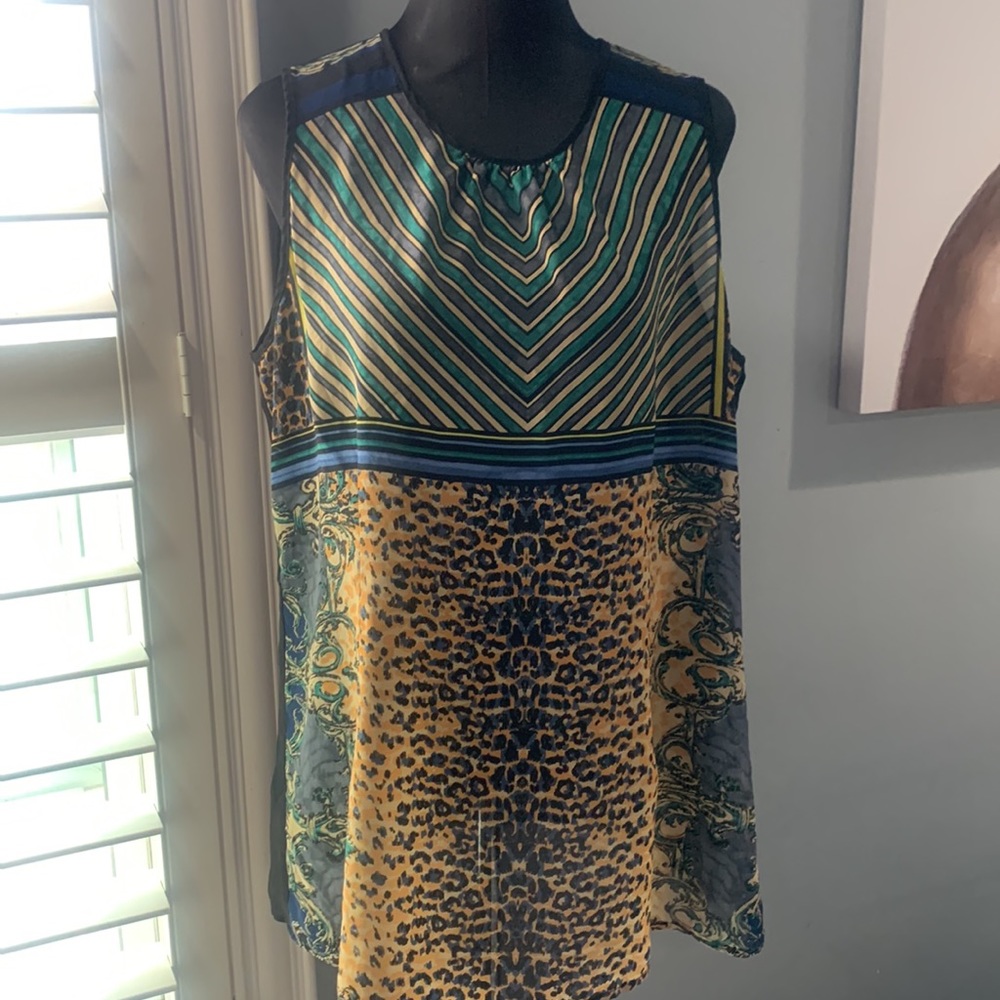 CAbi Multi Color Buchanan Sheer Sleeveless Tunic - Size XL